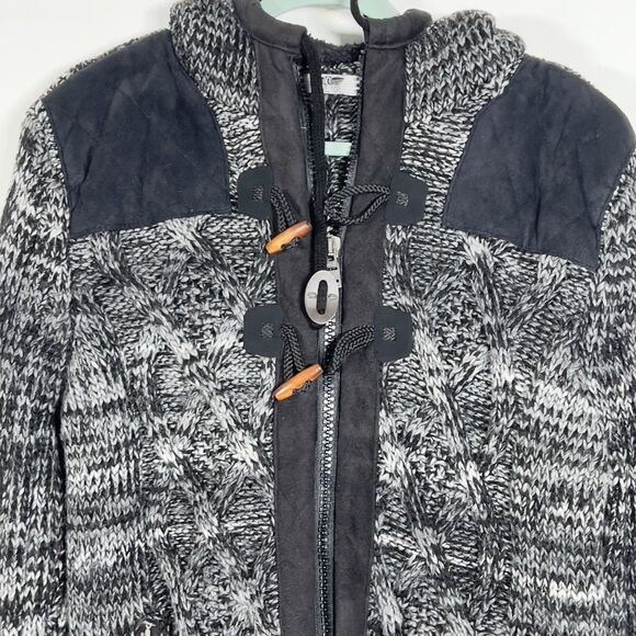 Leif Nelson Zip Up Hooded Slim Fit Cardigan Sweater Mens Sz L Marled Black - Picture 2 of 12